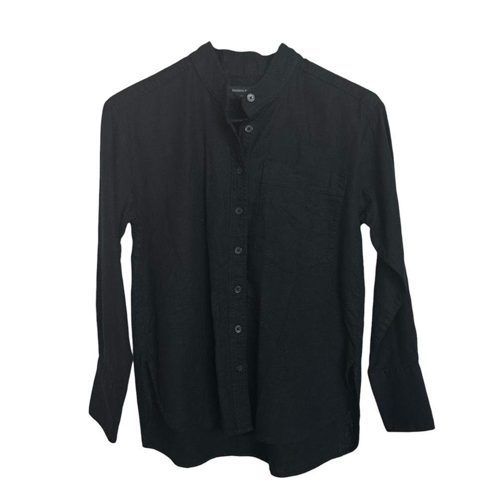 NWT Banana Republic Petite Black Linen-Blend Button-Up Shirt XS